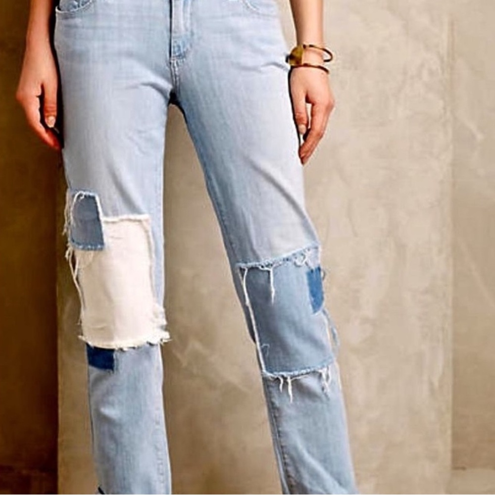 PAIGE Light Blue Patchwork Boyfriend Jeans